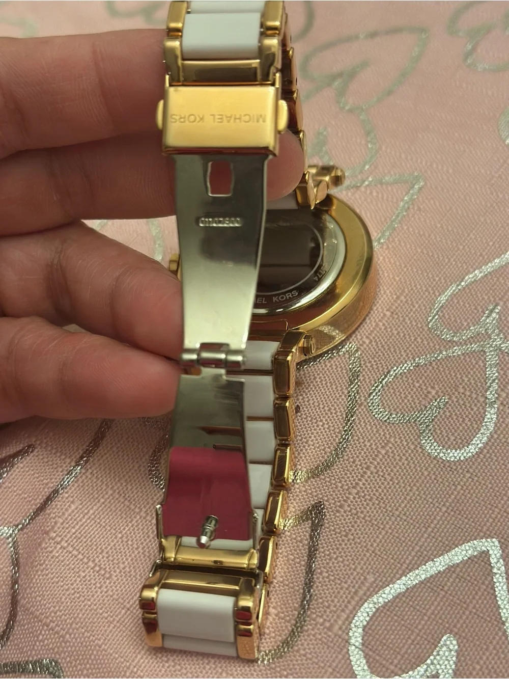 Michael Kors Gold and White Crystal Bezel Chronograph Watch